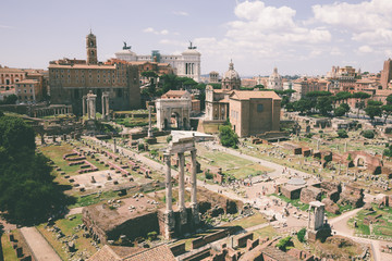 Fototapeta premium Panoramic view of Roman forum, also known by Forum Romanum