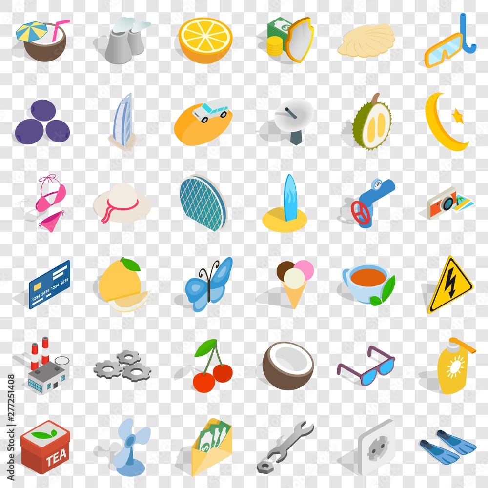 Poster crescent icons set. isometric style of 36 crescent vector icons for web for any design