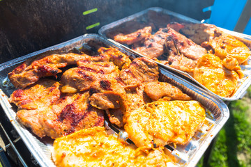 Garden barbecue with selection of grilled meat