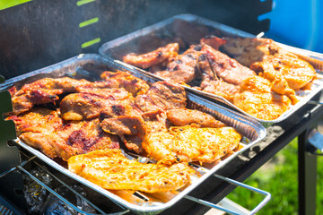 Garden barbecue with selection of grilled meat