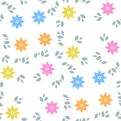 Abstract seamless pattern with flowers and leaves. Vector illustration