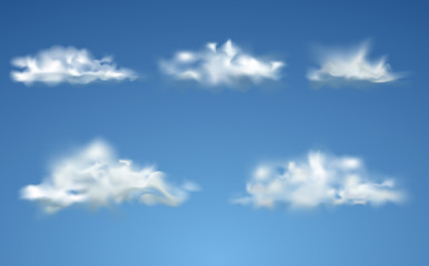 Naklejka na ściany i meble Set of Clouds on blue sky. Set of realistic isolated cloud on the blue background.