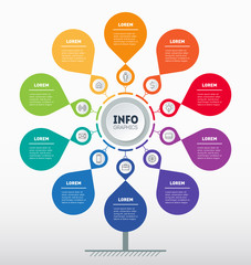 Business presentation or infographics concept with 10 options. Template of tree, chart or diagram. Vector info graphic of technology or education process with ten steps.
