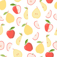 Colorful pattern with apple and pear. Summer, sweet food. Vegetable diet.