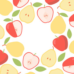 Vintage apple and pear round border. Organic ingredient. Vector frame background.