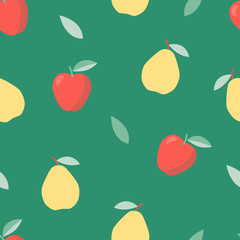 Summer, sweet food. Vegetable diet. Colorful pattern with apple and pear.