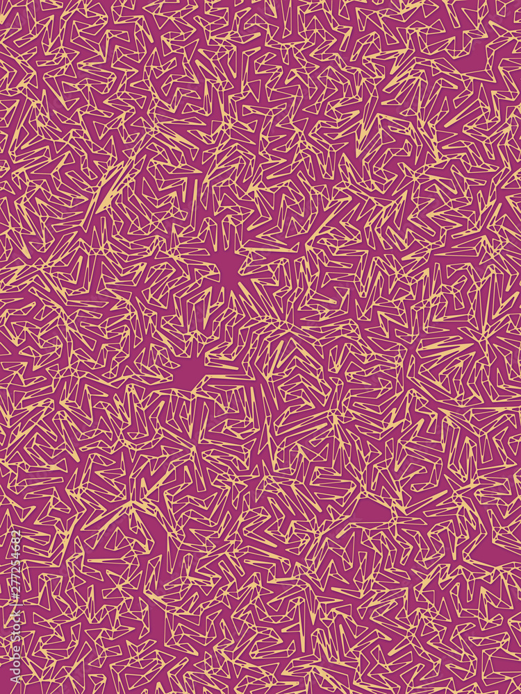 Poster Low poly wire line maze pattern. Pink colored abstract background. 3d rendering