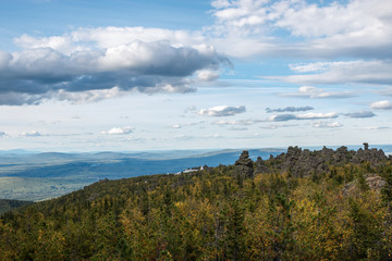 Fototapeta premium Panorama of mountains scenes in national park Kachkanar, Russia