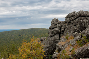Panorama of mountains scenes in national park Kachkanar, Russia
