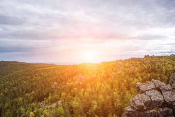 Panorama of mountains scenes in national park Kachkanar, Russia