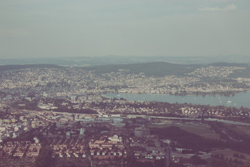 Panorama view of historic Zurich city center with lake, canton of Zurich