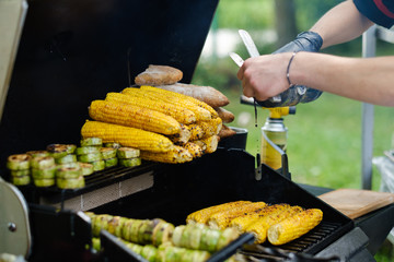 Grilled Corn and Zuccini on Grate Grill Thai street food.