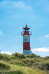  Lighthouse red white on dune. Sylt island – North Germany.  