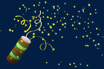 Party cracker with Confetti. Celebrating a new year, birthday, anniversary