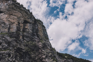 View valley of waterfalls in national park of city Lauterbrunnen, Switzerland