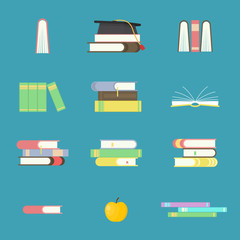 Cartoon Education Sign Icon Set on a Blue. Vector