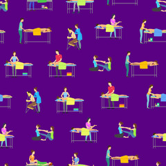 Cartoon Characters People and Massage Procedure Seamless Pattern Background. Vector