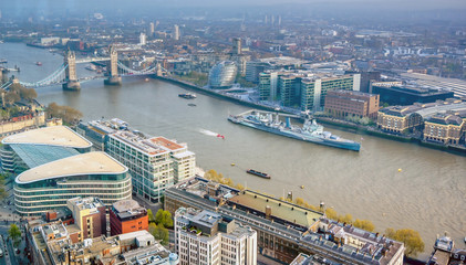 Fototapeta na wymiar A view of Tower Bridge and the River Thames in London, UK.