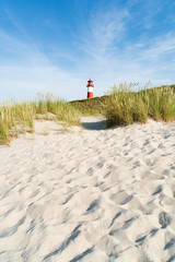  Lighthouse red white on dune. Sylt island – North Germany.  
