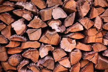 Pile of chopped fire wood prepared for winter.