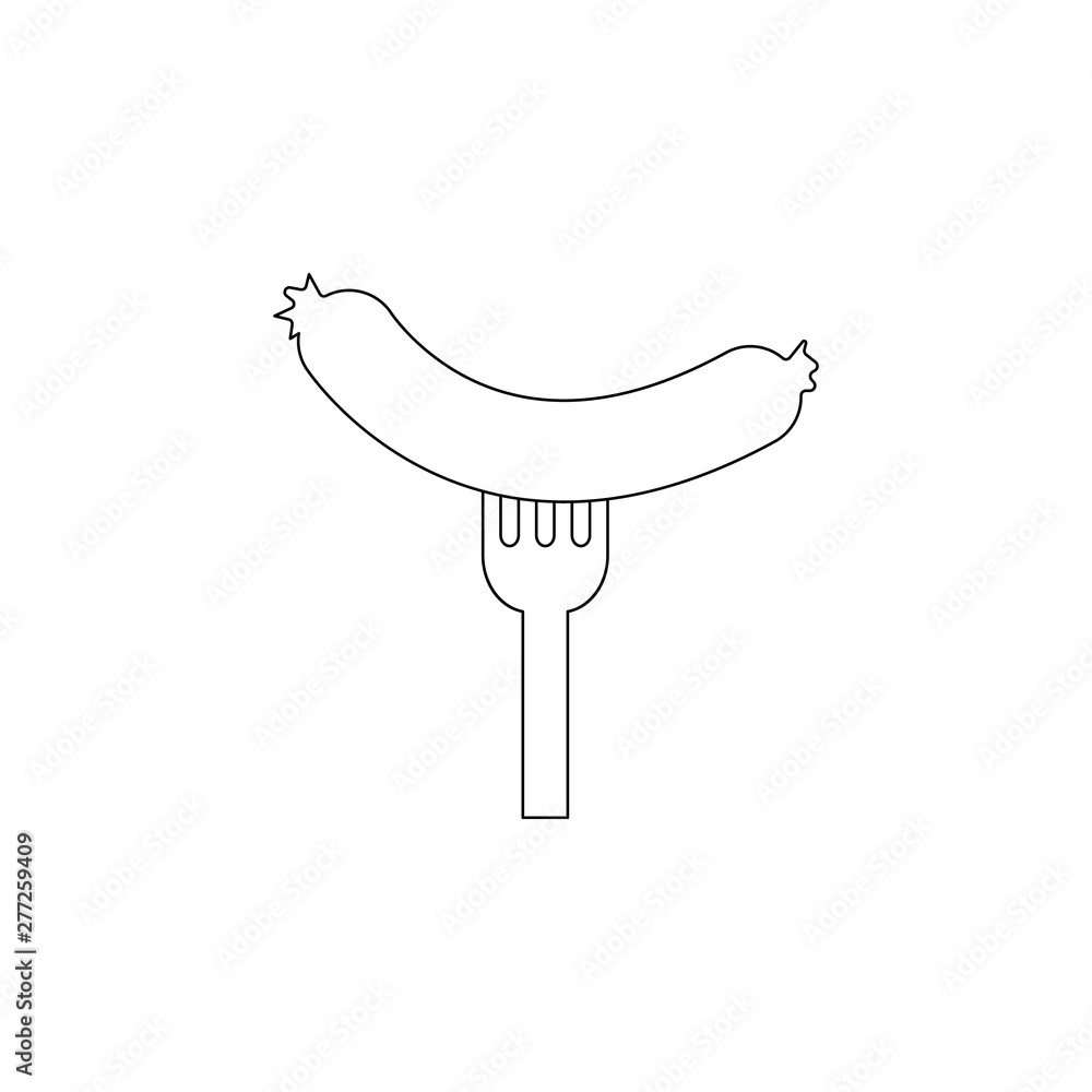 Poster sausage on the fork icon. element of resturant for mobile concept and web apps icon. outline, thin l