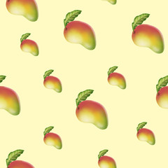 seamless pattern with mango on light yellow background