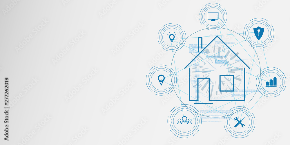 Poster internet of things (iot), devices and connectivity concepts on a network, cloud at center. digital c