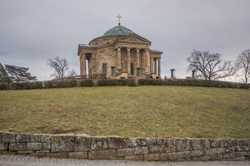 Fototapeta na wymiar grave chapel on hilltop braoque style