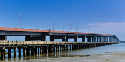 Fototapeta na wymiar San Mateo–Hayward Bridge as seen from the Foster City (San Mateo) end - Bay Area, California