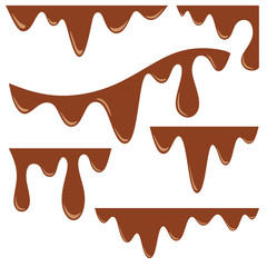Chocolate flowing chocolate set in cartoon style. Vector isolates on a white background.