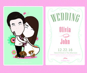 Bride and groom and flower beautiful, wedding card vector