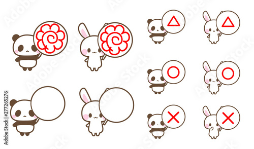 Fototapete 花丸 はなまる札もちパンダとうさぎさん まるばつさんかくokngおしい 感情イラスト素材 Abdruck 可愛い 動物素材屋さんilohaco