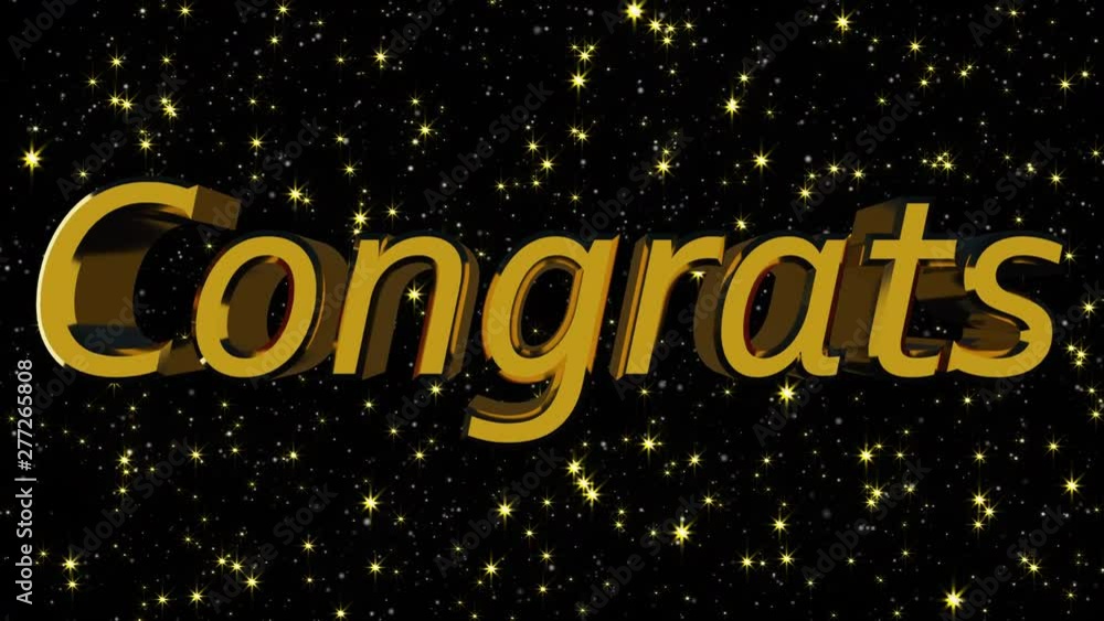 Poster golden shiny text congrats with many stars, modern background for holidays and events, 3d rendering 