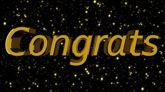 Golden shiny text Congrats with many stars, modern background for holidays and events, 3d rendering computer generated backdrop