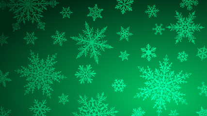 Christmas background with various complex big and small snowflakes in turquoise colors