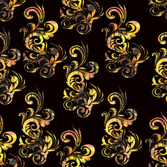 floral ornaments with golden and gray texture on a dark background