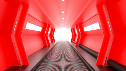 Fototapeta premium Red spaceship sci-fi corridor.