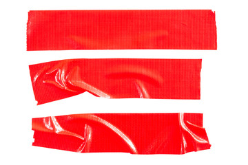 Set of Red tapes on white background. Torn horizontal and different size Red sticky tape, adhesive...