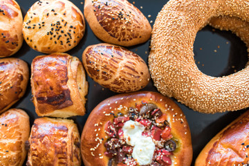 Turkish bagels also known as simit. Traditional turkish bakery or pastry products.