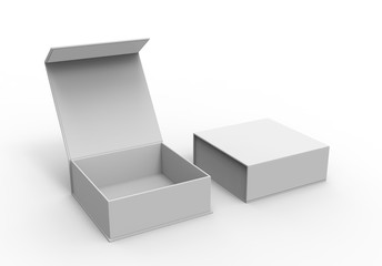 White blank hard cardboard box for branding presentation and mock up template, 3d illustration.