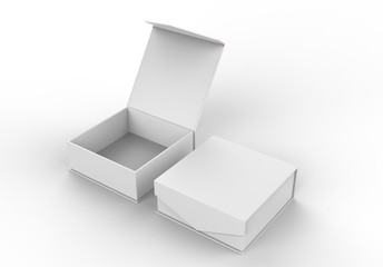 White blank hard cardboard box for branding presentation and mock up template, 3d illustration.