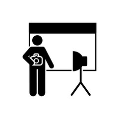 Cameraman, soft box, equipment, camera pictogram icon. Element of photographer pictogram icon