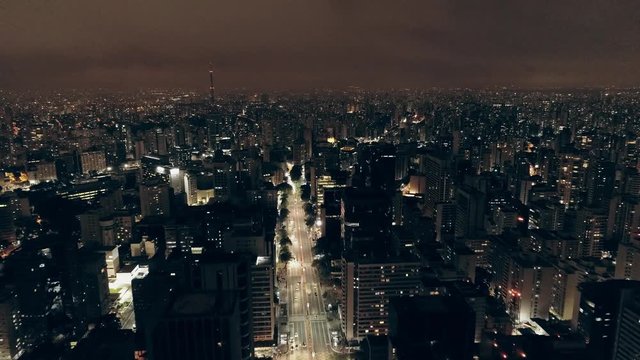 Aerial image made with drone on Avenida Paulista, commercial center of the city of São Paulo, Brazil.