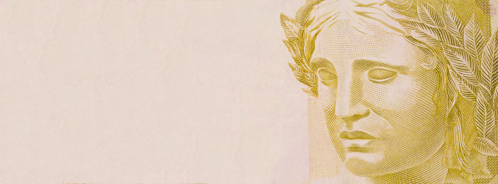 Twenty bill money. Republic's Effigy bust on Brazilian money. Space for text.