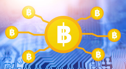 Fototapeta premium Business Bitcoins AI Technology Investment Money in the future and PCB design background
