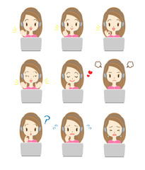 オペレーターの女性のイラスト　オンライン授業