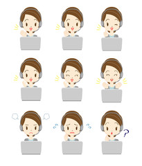 オペレーターの女性のイラスト　オンライン授業