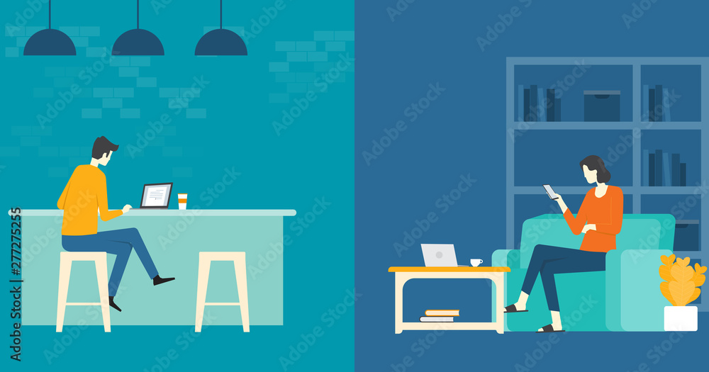 Poster flat vector business smart working and working online any workplace concept