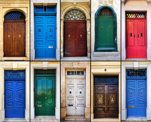 variety of close up retro style old colorful house doors of Mediterranean architectural culture in Malta