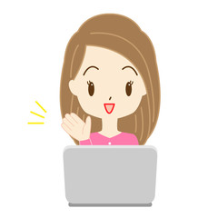 パソコン作業をする女性のイラスト